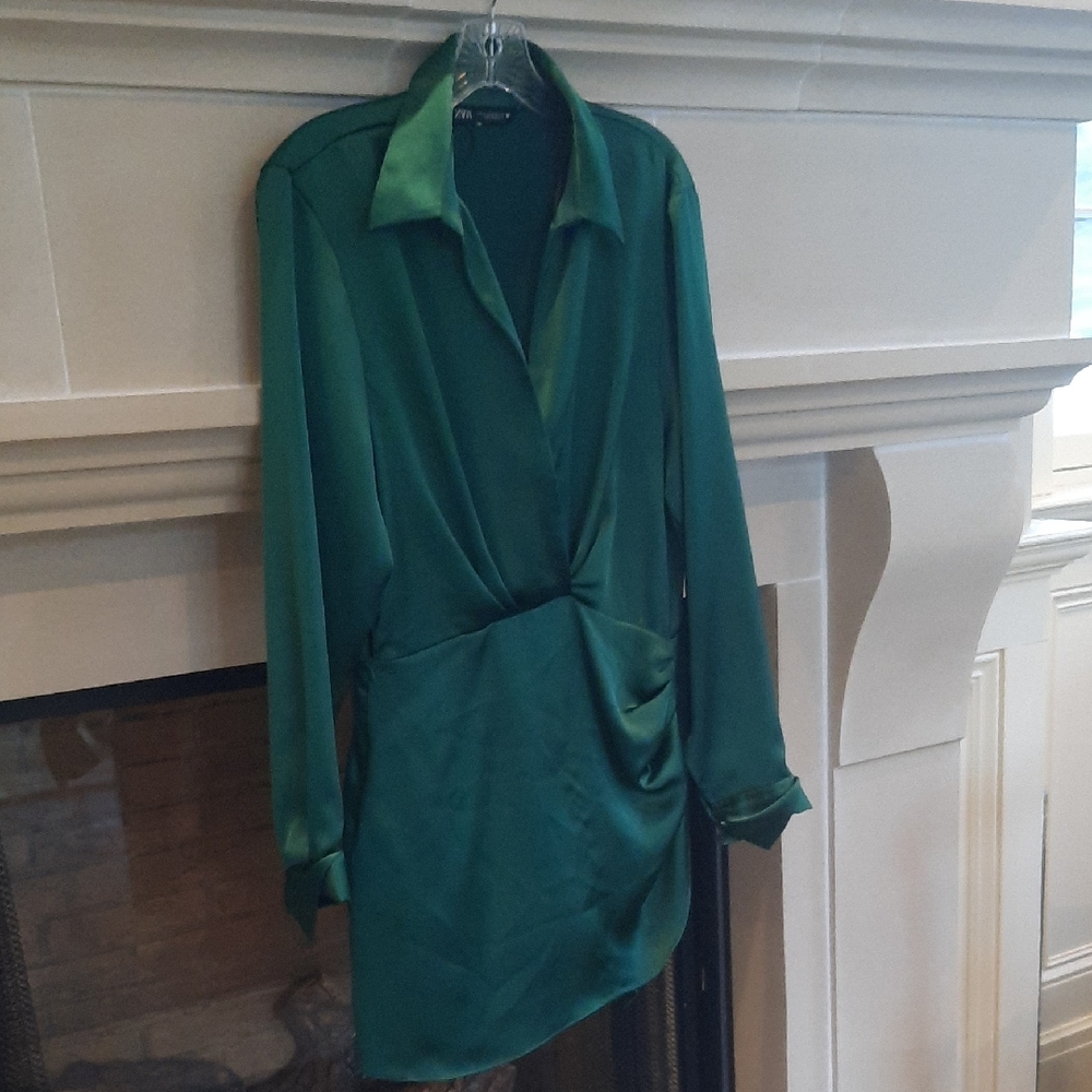 Zara Green Satin Effects Mini Dress